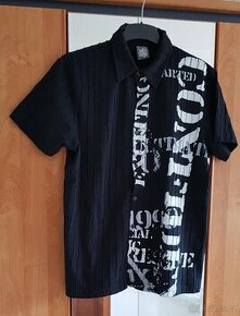 Pánské tričko – polokošile – černé s bílým vzorem – značka S