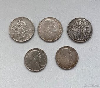 5 stříbrných mincí Československo