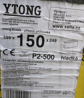 Příčkovka Ytong Klasik 150 P2-500 150×599×249 mm