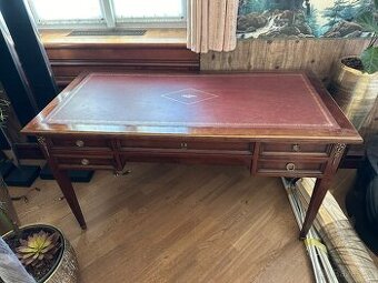 Starožitný dřevěný pracovní stůl s koženým povrchem (NN21)