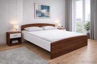 Manželská postel 180x200 včetně roštu. Ořech/bílá
