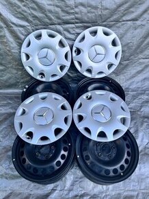 5x112 R15 originální plechové disky + Poklice Mercedes - 1