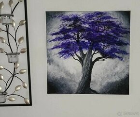Malovaný obraz - fialový strom, 40x40 cm