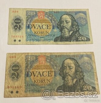 Bankovky 20 korun 1988 a 1994 - 1