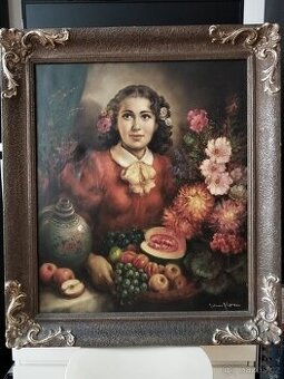 obraz DÍVKA S KVĚTINAMI, luxusní olej, Julius Horn