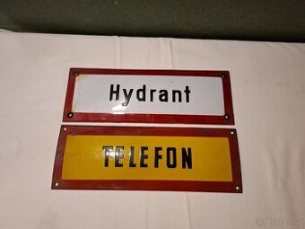 Smaltované cedule - Telefon a hydrant