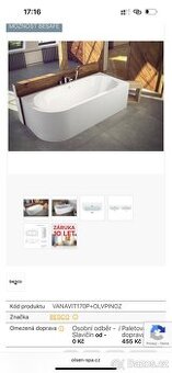 Rohová vana Avita levé provedení 175x75 - nova