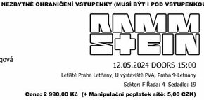 Rammstein 12.5.2024 Praha-Letňany v 15 hodin