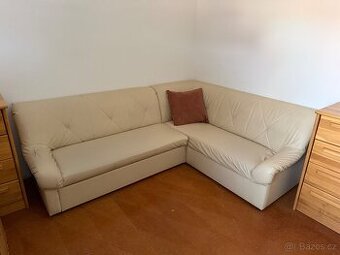Rohová sedačka s rozkladem - béžová eko