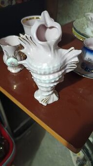 Vázička - růžový porcelán 14 karátové zlato