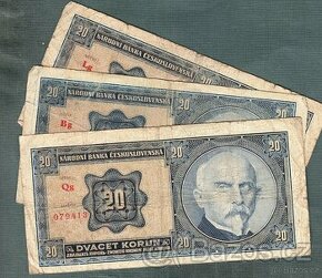 Staré bankovky 20 korun 1926 - 3 kusy