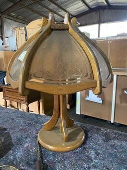 Retro stolní lampa – dřevo/sklo