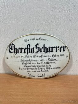 Stará porcelánová hrobová tabulka - německý nápis, Saaz/Žate