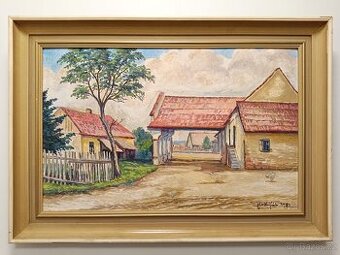 Obraz Jiří Krajíček, statek u H. Králové 1981, olej 60x84