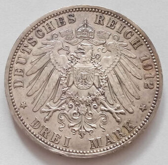 Stříbrná mince Prusko císař Vilém II.