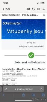 2x lístek na IRON MAIDEN - stání