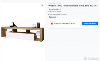 TV stolek HUGO - dub wotan/bílá lesklá, šířka 200 cm