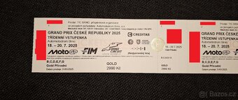 Prodám 2 originální tištěné vstupenky GOLD na MotoGP