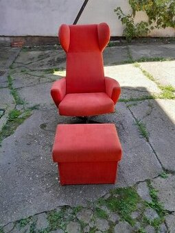 Retro křeslo ušák a taburet