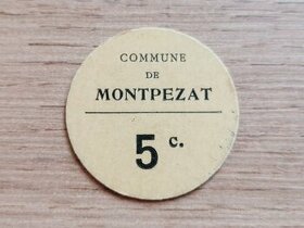 Vzácná papírová nouzová mince 5 Centimes 1914-1924 Montpezat - 1
