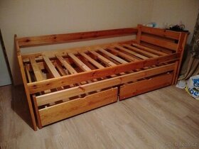postel s přistýlkou a dvěma šuplíky, borový masiv - 1