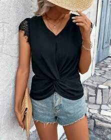 Shein černá halenka top s krajkou M-L