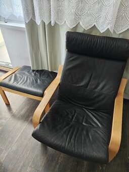 Kožené křeslo poang s podnožkou Ikea