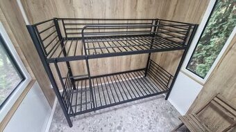 Kovová patrová postel 200×90 cm – kovová, zábrany, žebřík