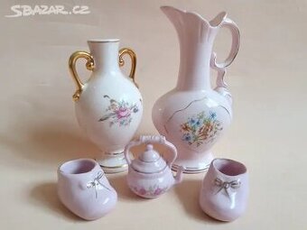RETRO růžový mini porcelán -cena za vše