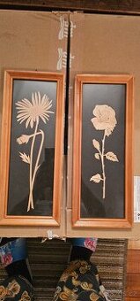 2 ks obrazy kytky ze dřeva