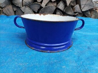 Smaltovaný modrý cedník s uchy, průměr 20 cm