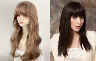 Dvě zánovní dámské paruky, tmavě hnědá a blond