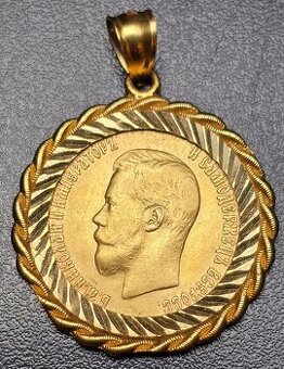 Zlatá mince v rámečku, zlato 21 karátů