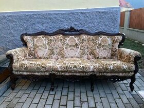 Starožitná dřevěná čalouněná pohovka,gauč,sedačka,divan - 1