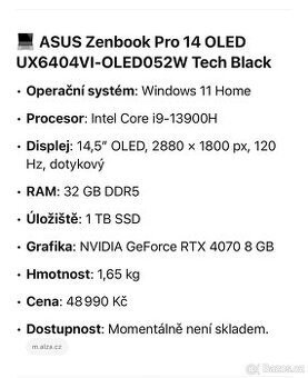 Zenbook Pro 14 OLED (UX6404V)｜Notebooky Pro tvůrce