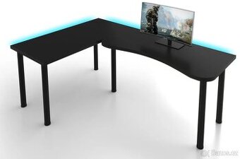 Počítačový rohový stůl L, 200/135x73-76x65, černá