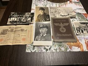 staré německé foto + knížka a bankovka válečné - 1