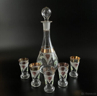 Starožitná likérová sada - karafa a 5x panák