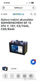 Gelový trakční akumulátor SONNENSCHEIN GF 12 076 V, 12V, C5/