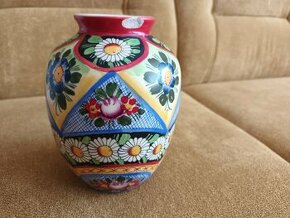 Starožitná CHODSKÁ keramická VÁZIČKA ručně malovaná