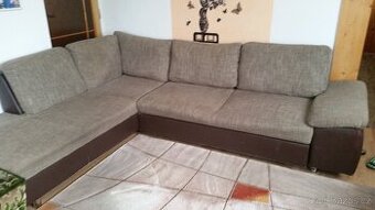 Sedací souprava do L , pytlovina a hnědá koženka