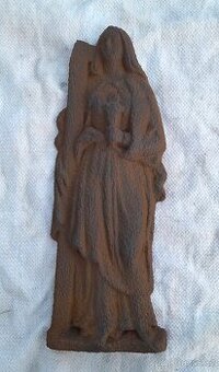 Velký litinový starý anděl reliéf socha kříž Ježíš Kristus