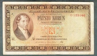 Staré bankovky 500 kčs 1946