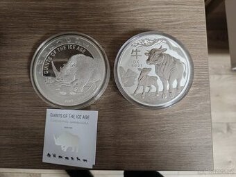1kg stříbrné mince: Nosorožec + Buvol