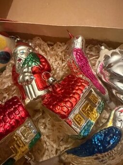 Starožitné vánoční ozdoby konvolut 8 kusů foukané sklo - 1