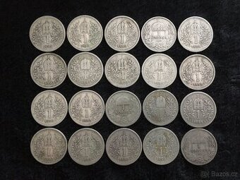 20 kusů stříbrných 1 korun RU F.J.I., mince Rakousko Uhersko