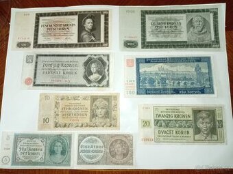 SESTAVA BANKOVEK 1-1000 K, 40. LÉTA, VŠE NEPERFOROVANÉ