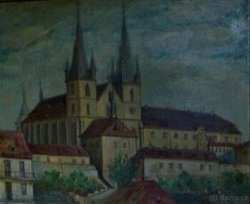 Olej plátno klášter Na Slovanech opatství řádu sv.Benedikta