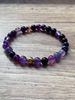 Náramek z přírodních minerálních korálků - ametyst, achát