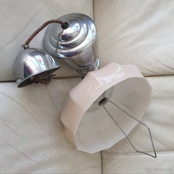 Starožitný lustr stahovačka chrom růžové stínítko